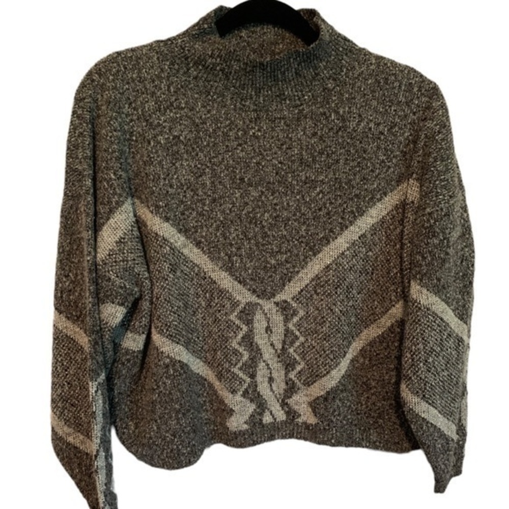 Vintage David Brett Mock Turtleneck Long Sleeve Sweater Grey on Grey Ladies M/L